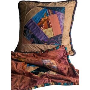 Vintage 90s Handmade Crazy Quilt Pillow Cover 18" Boho Eclectic Zipperes